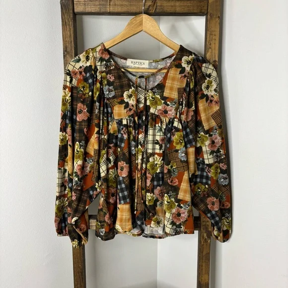 Haptics Multicolor Women's Floral Plaid Top - Picture 2 of 6